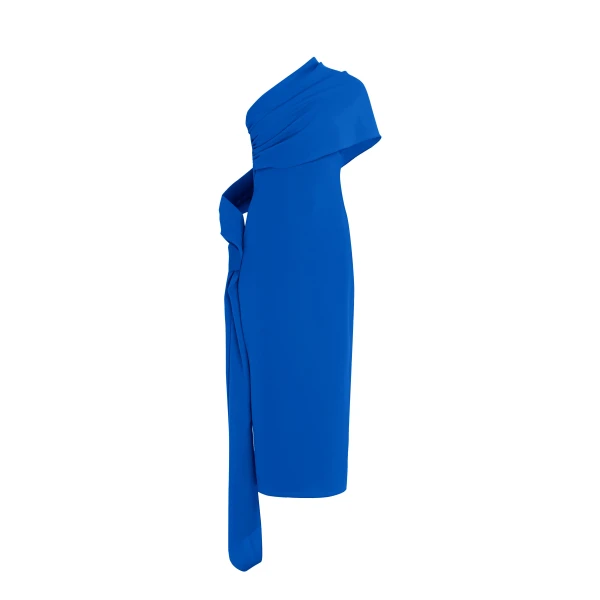 Marmar Halim One Shoulder Crepe Gown With Cape Gowns