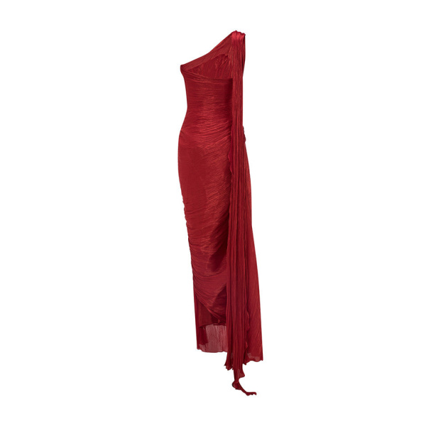 Marmar Halim One Shoulder Draped Silk Roseya Hand Pleated Gown Gowns