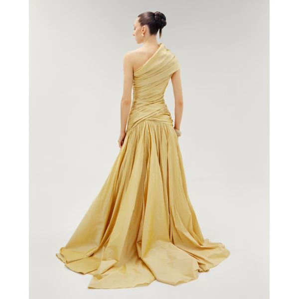 Marmar Halim One Shoulder Draped Taffeta A-Line Cut Dress Dresses