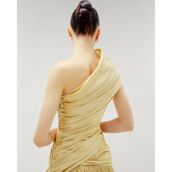 Marmar Halim One Shoulder Draped Taffeta A-Line Cut Dress Dresses