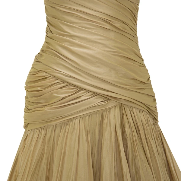 Marmar Halim One Shoulder Draped Taffeta A-Line Cut Dress Dresses