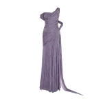 Marmar Halim One Shoulder Hand Pleated Draped Chiffon With Slit And Cape Dresses