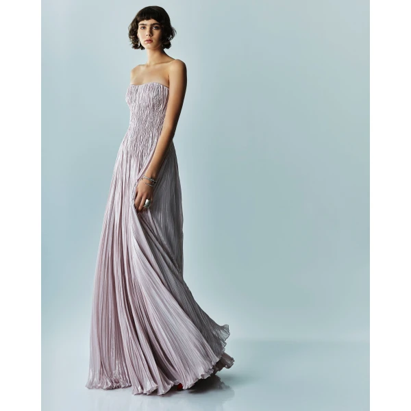 Marmar Halim Pleated Foil Fabric Silk Gown Gowns