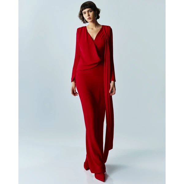 Marmar Halim Pleated Sash Crepe Maxi Dress Dresses