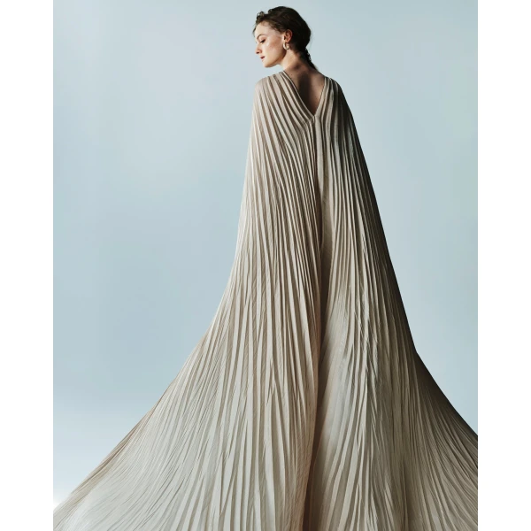 Marmar Halim Pleated Silk Capelet Gown, view 2