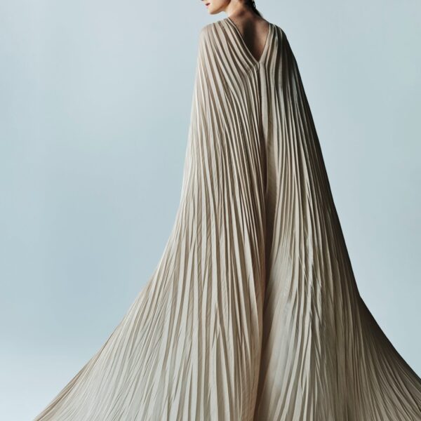Marmar Halim Pleated Silk Capelet Gown Gowns