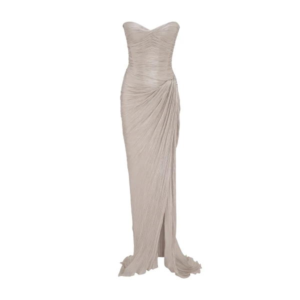 Marmar Halim Pleated Silk Capelet Gown Gowns
