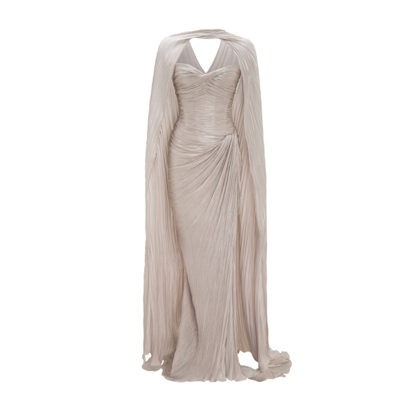 Marmar Halim Pleated Silk Capelet Gown Gowns