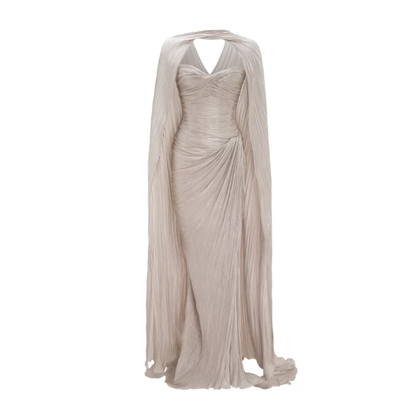 Marmar Halim Pleated Silk Capelet Gown Gowns