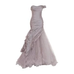Marmar Halim Selena - One-Shoulder Pleated Taffeta Fishtail Gown With Tulle Skirt Gowns