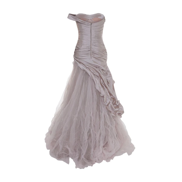 Marmar Halim Selena - One-Shoulder Pleated Taffeta Fishtail Gown With Tulle Skirt Gowns