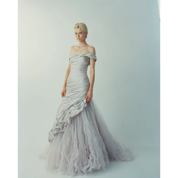 Marmar Halim Selena - One-Shoulder Pleated Taffeta Fishtail Gown With Tulle Skirt Gowns