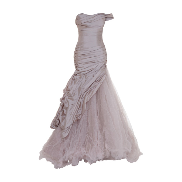 Marmar Halim Selena - One-Shoulder Pleated Taffeta Fishtail Gown With Tulle Skirt Gowns