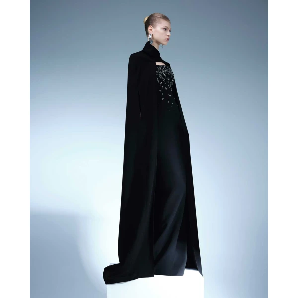 Marmar Halim Side Open Crepe Cape Dresses