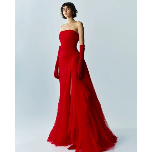 Marmar Halim Side Tail Pleated Tulle Gown Gowns