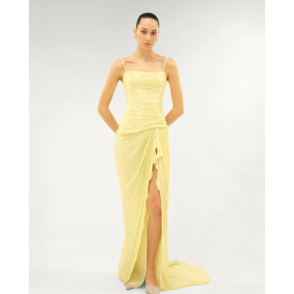 Marmar Halim Silk Roseya Pleated Dress With Detailed Slit Dresses