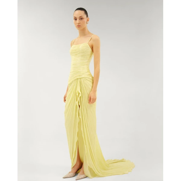 Marmar Halim Silk Roseya Pleated Dress With Detailed Slit Dresses
