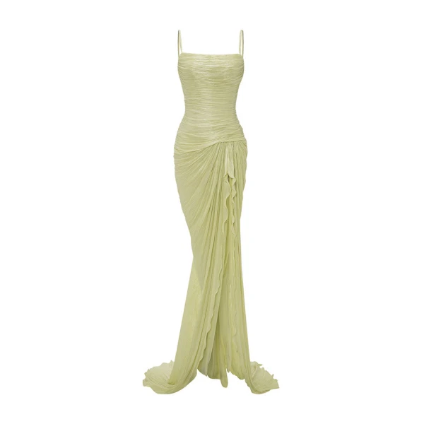 Marmar Halim Silk Roseya Pleated Dress With Detailed Slit Dresses