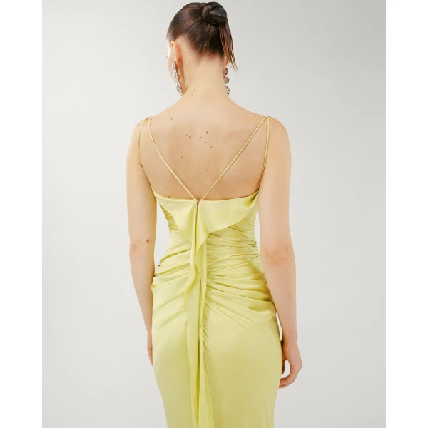 Marmar Halim Silk Satin Draped Dress With Detailed Back Dresses