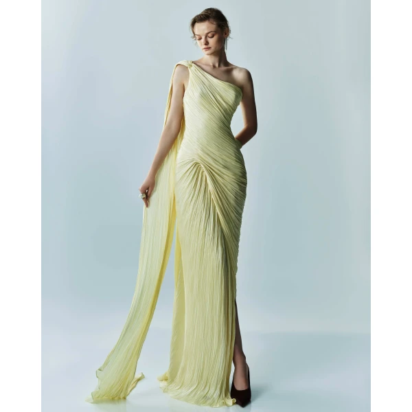 Marmar Halim Single-Shoulder Sash Silk Gown, view 2