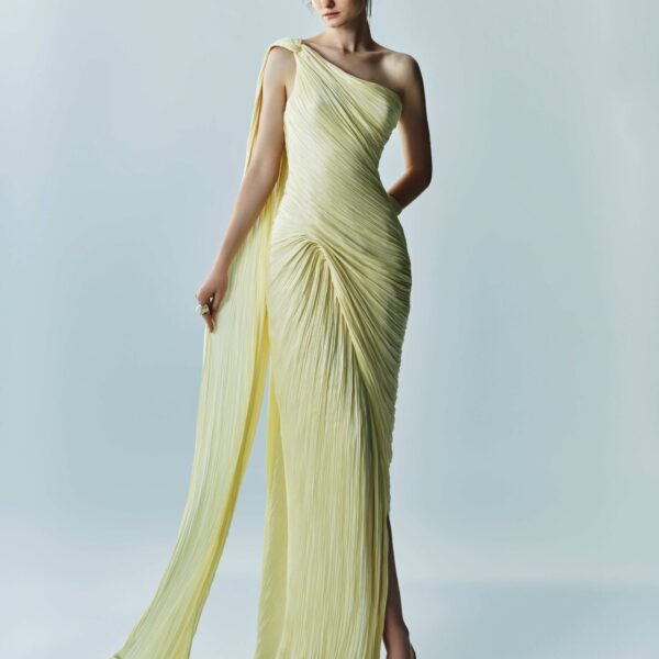 Marmar Halim Single-Shoulder Sash Silk Gown Gowns