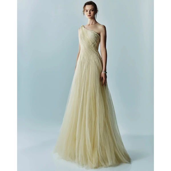 Marmar Halim Single-Shoulder Silk Tulle Gown, view 2