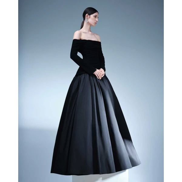Marmar Halim Sleeved Off-Shoulder Crepe And Taffeta Gown Gowns