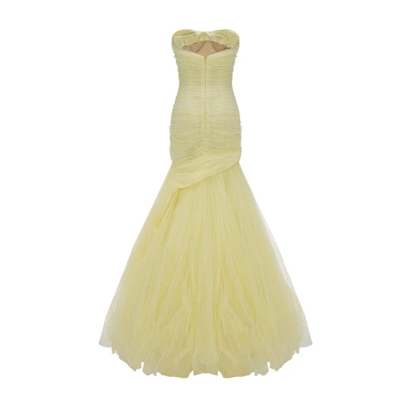 Marmar Halim Straless Fish Cut Tulle Draped Dress With Embroidered Sequin Dresses