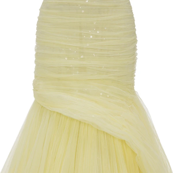Marmar Halim Straless Fish Cut Tulle Draped Dress With Embroidered Sequin Dresses