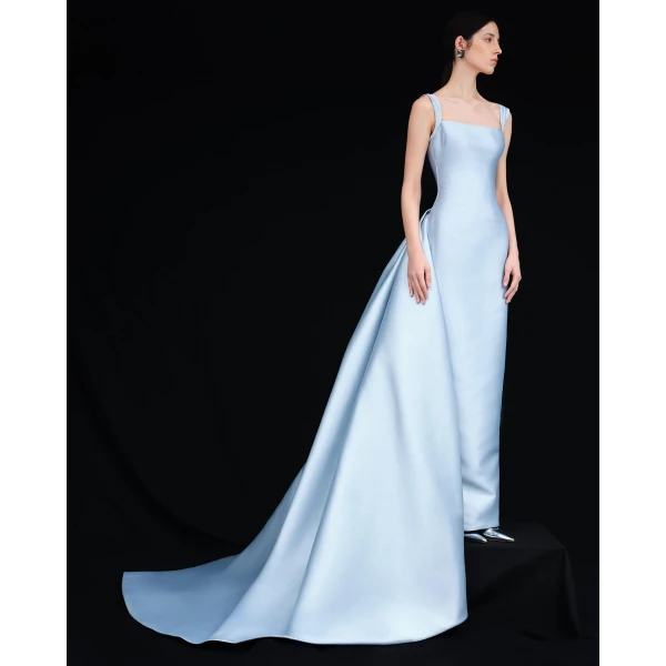 Marmar Halim Straped Sleeve Mikado Gown With Detachable Tail Gowns