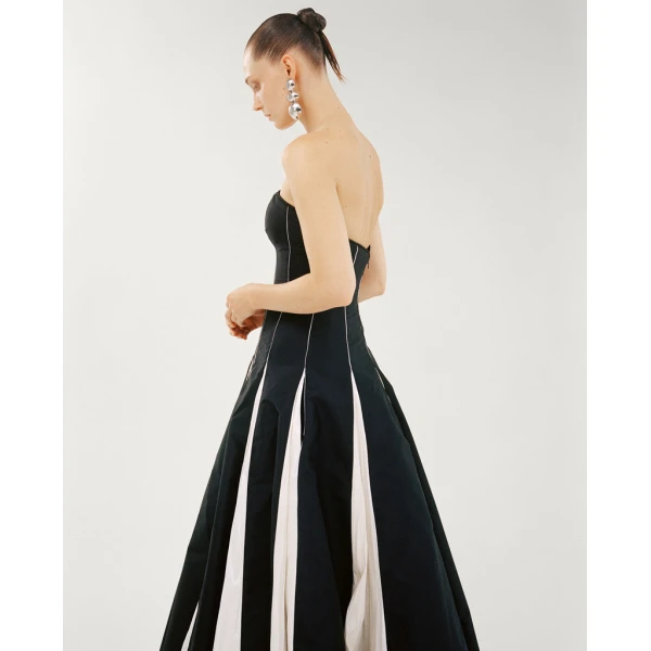 Marmar Halim Strapless A-Line Taffeta Dress With Piping Pleated Detail Dresses