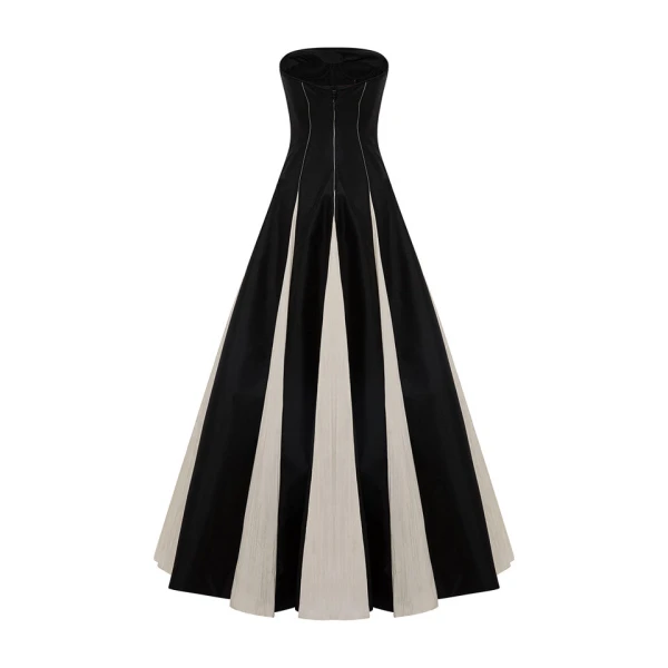 Marmar Halim Strapless A-Line Taffeta Dress With Piping Pleated Detail Dresses