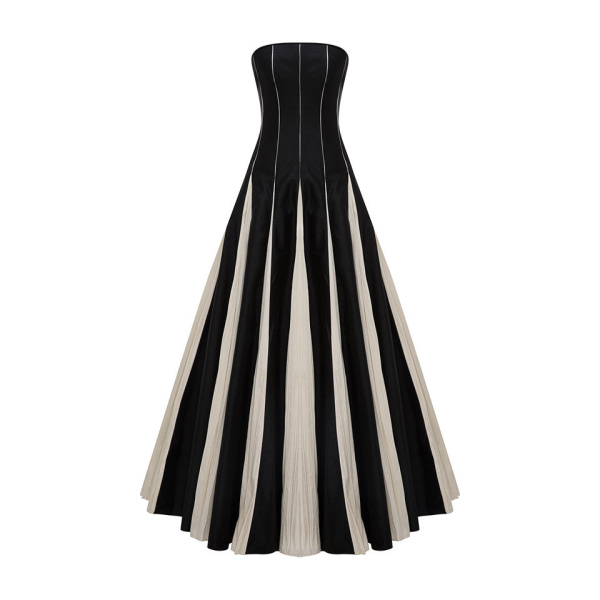 Marmar Halim Strapless A-Line Taffeta Dress With Piping Pleated Detail Dresses
