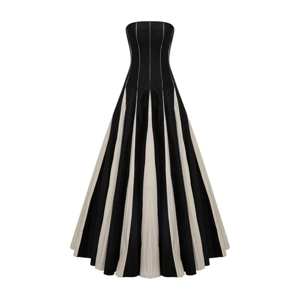 Marmar Halim Strapless A-Line Taffeta Dress With Piping Pleated Detail Dresses