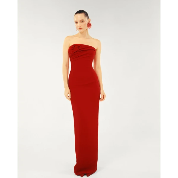 Marmar Halim Strapless Asymmetrcal Crepe Gown With Embroidered Petals Gowns