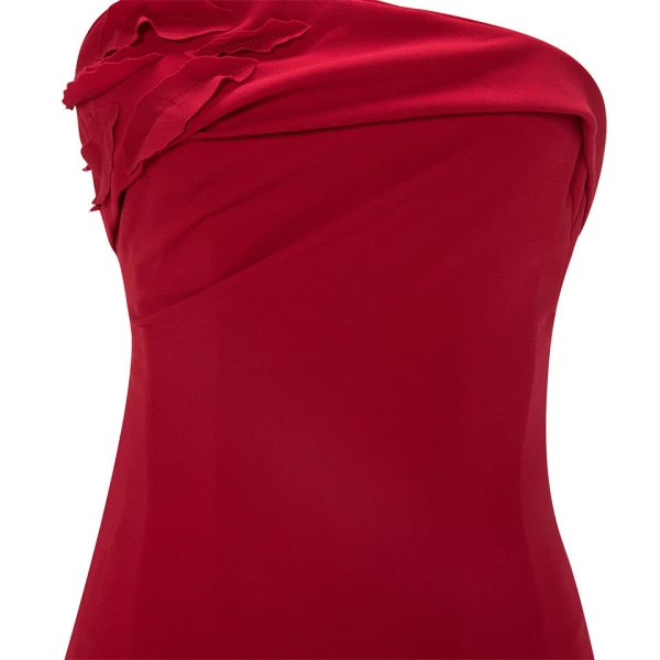 Marmar Halim Strapless Asymmetrcal Crepe Gown With Embroidered Petals Gowns