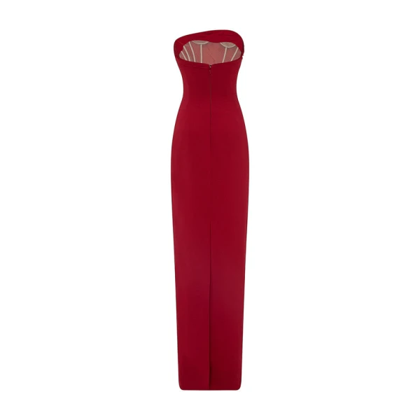 Marmar Halim Strapless Asymmetrcal Crepe Gown With Embroidered Petals Gowns