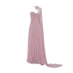 Marmar Halim Strapless Chiffon Georgette Dress With Embroidered Petals On Bust Dresses