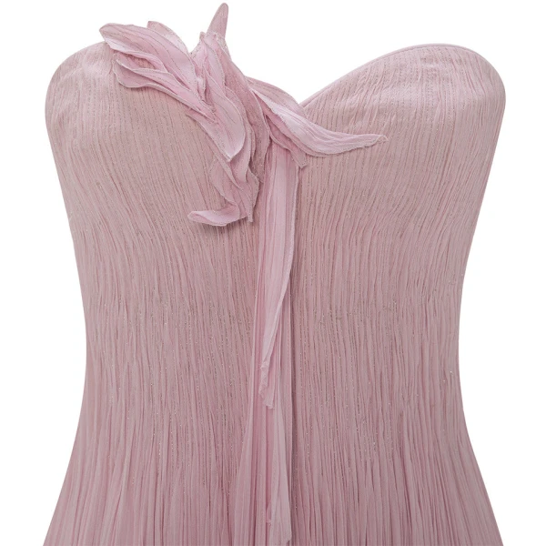 Marmar Halim Strapless Chiffon Georgette Dress With Embroidered Petals On Bust Dresses
