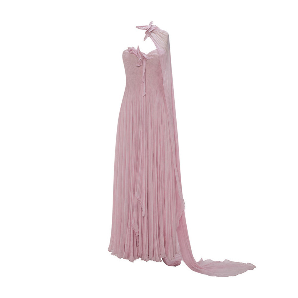 Marmar Halim Strapless Chiffon Georgette Dress With Embroidered Petals On Bust Dresses