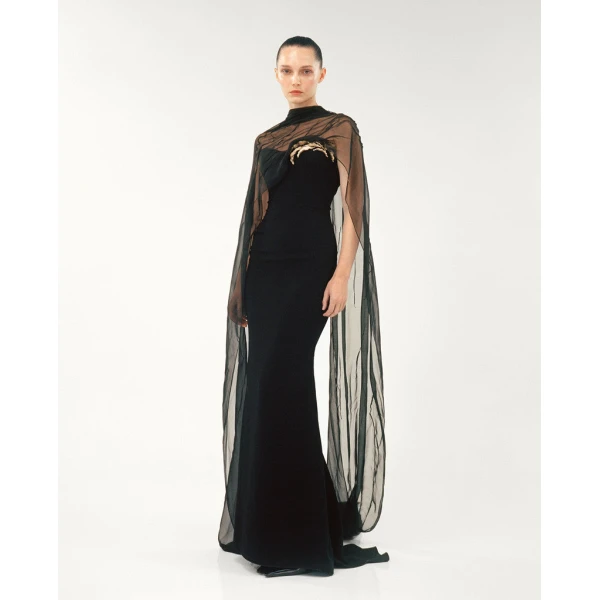 Marmar Halim Strapless Crepe Dress With Gold Embroidered On Bust Dresses