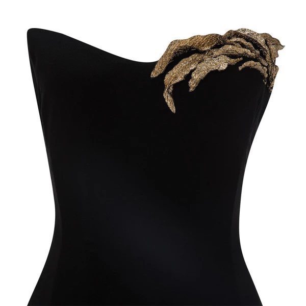 Marmar Halim Strapless Crepe Dress With Gold Embroidered On Bust Dresses