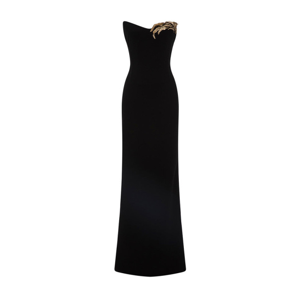 Marmar Halim Strapless Crepe Dress With Gold Embroidered On Bust Dresses