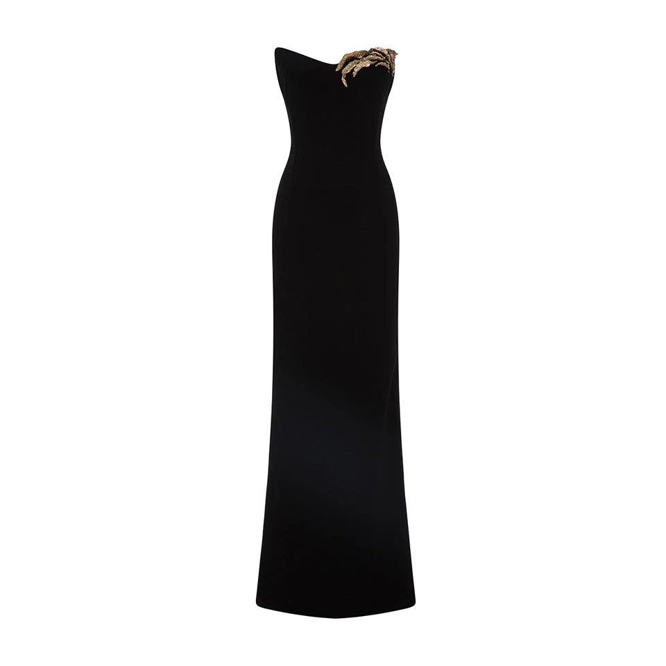 Marmar Halim Strapless Crepe Dress With Gold Embroidered On Bust Dresses Marmar Halim Strapless Crepe Dress With Gold Embroidered On Bust Dresses