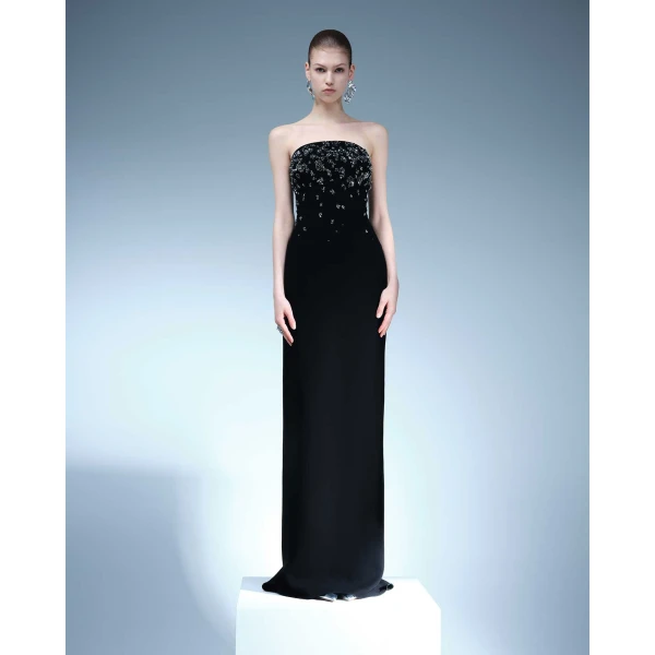 Marmar Halim Strapless Crepe Gown With Front Embroidery Gowns