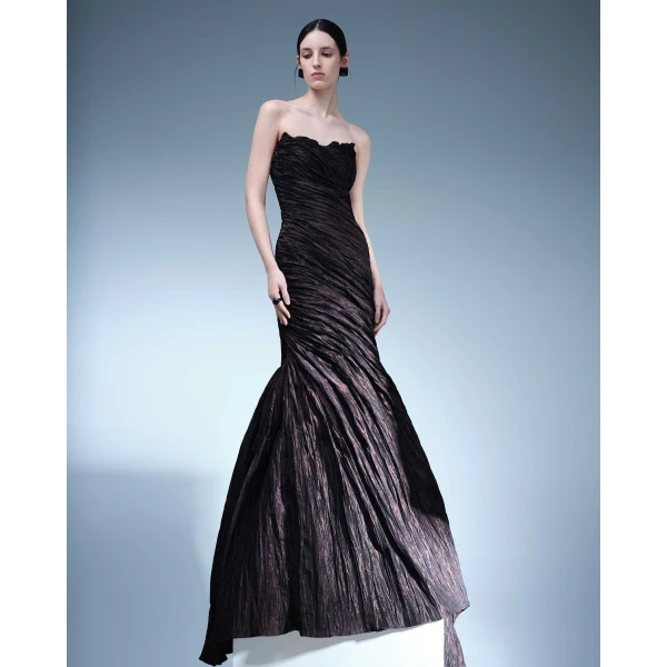 Marmar Halim Strapless Crush Taffeta Gown With Draped Tail Gowns
