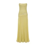 Marmar Halim Strapless Pleated Chiffon Georgete Dress With Pleated Cape Dresses