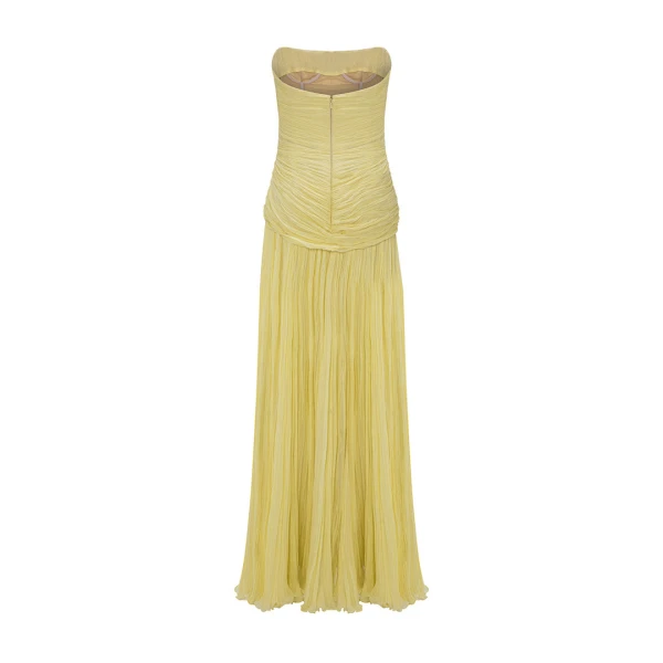 Marmar Halim Strapless Pleated Chiffon Georgete Dress With Pleated Cape Dresses