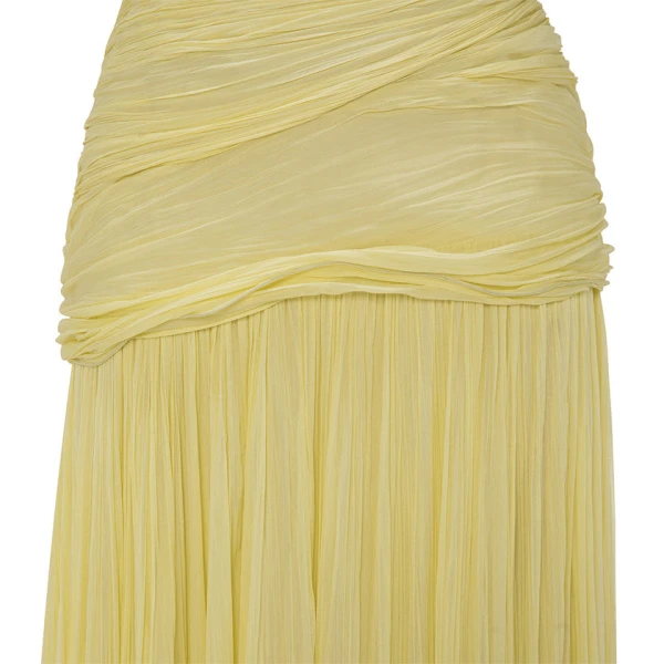 Marmar Halim Strapless Pleated Chiffon Georgete Dress With Pleated Cape Dresses