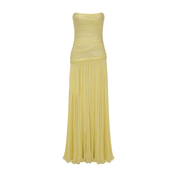 Marmar Halim Strapless Pleated Chiffon Georgete Dress With Pleated Cape Dresses